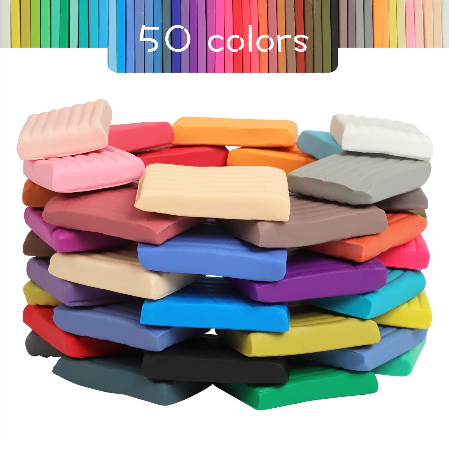 Polymer Clay 50 Colors, Modeling Clay for Kids DIY Starter Kits, Oven Baked Model Clay, Non-Sticky Molding Clays with Sculpting Tools, Gift for Children and Artists