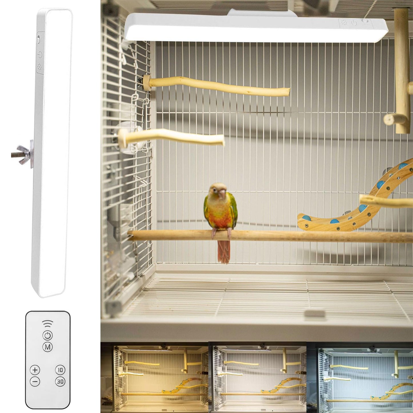 KFPSHLQE Bird Lighting, Bird Cage Light, Stepless Dimming Timed Light Off, Dual Use, Three Adjustable Color Temperatures, for Pet Cage