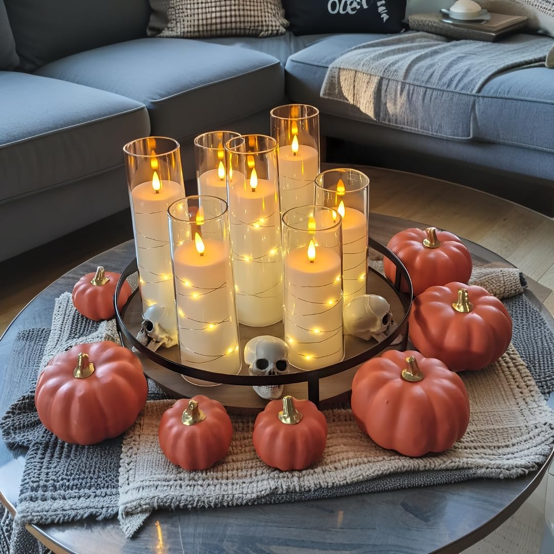 Lezonic 6 Pcs Ivory Flameless Candles with Remote, Acrylic Battery Operated Candles Flickering,LED Ambiance Lighting Timer, Wedding Decorations, 3 x 456688 inches