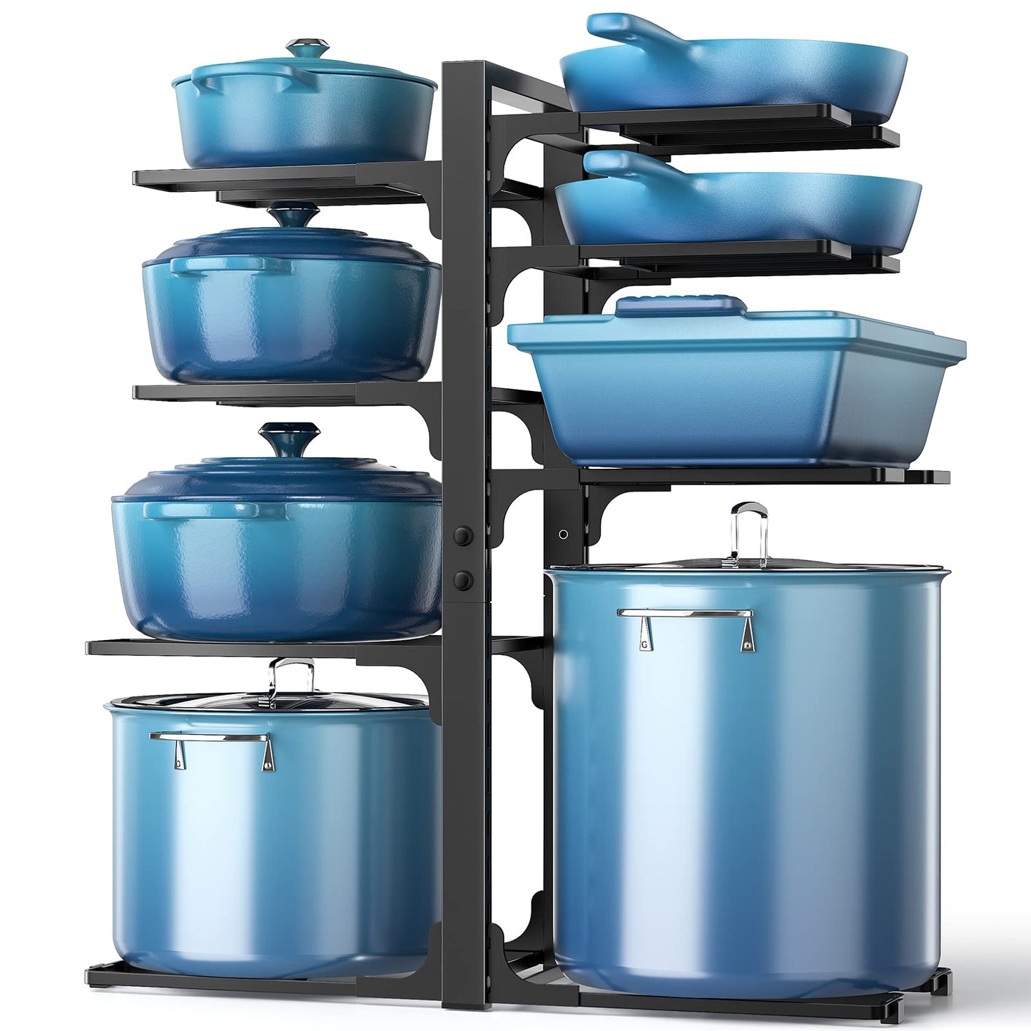 ORDORA Pots and Pans Organizer under Cabinet, 20.8" Height Heavy Duty 120LBS Pots Pans Organizer Rack for under Cabinet 8-Tier Adjustable for Big Stockpots, Dutch Oven, Cast-iron Pans, Heavy Cookware