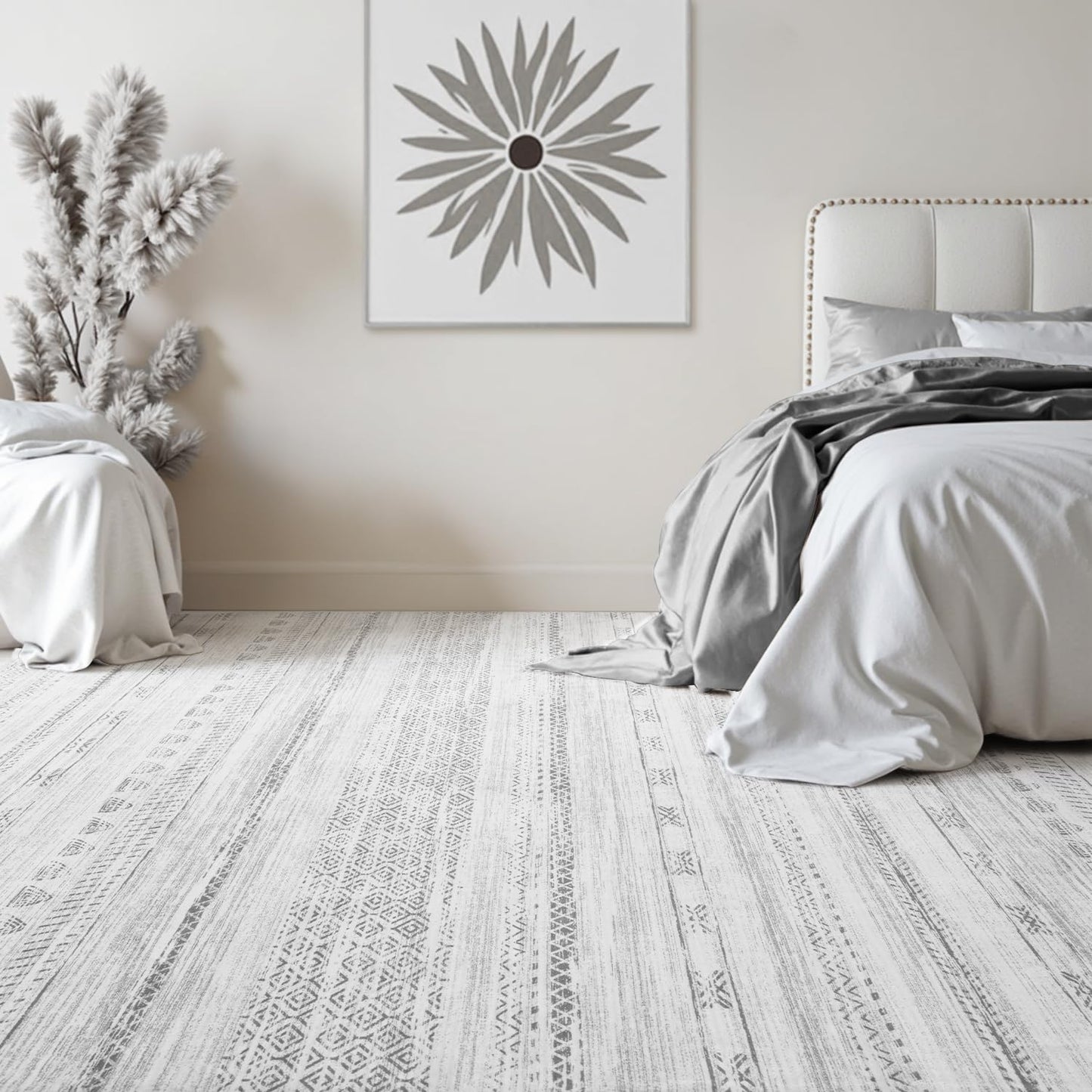 Boho Area Rug 5x7 Carpet-Rugs for Living Room Distressed Moroccan-Machine Washable Rugs for Bedroom Dining Room Living Room Rug Modern Neutral Rug White & Grey