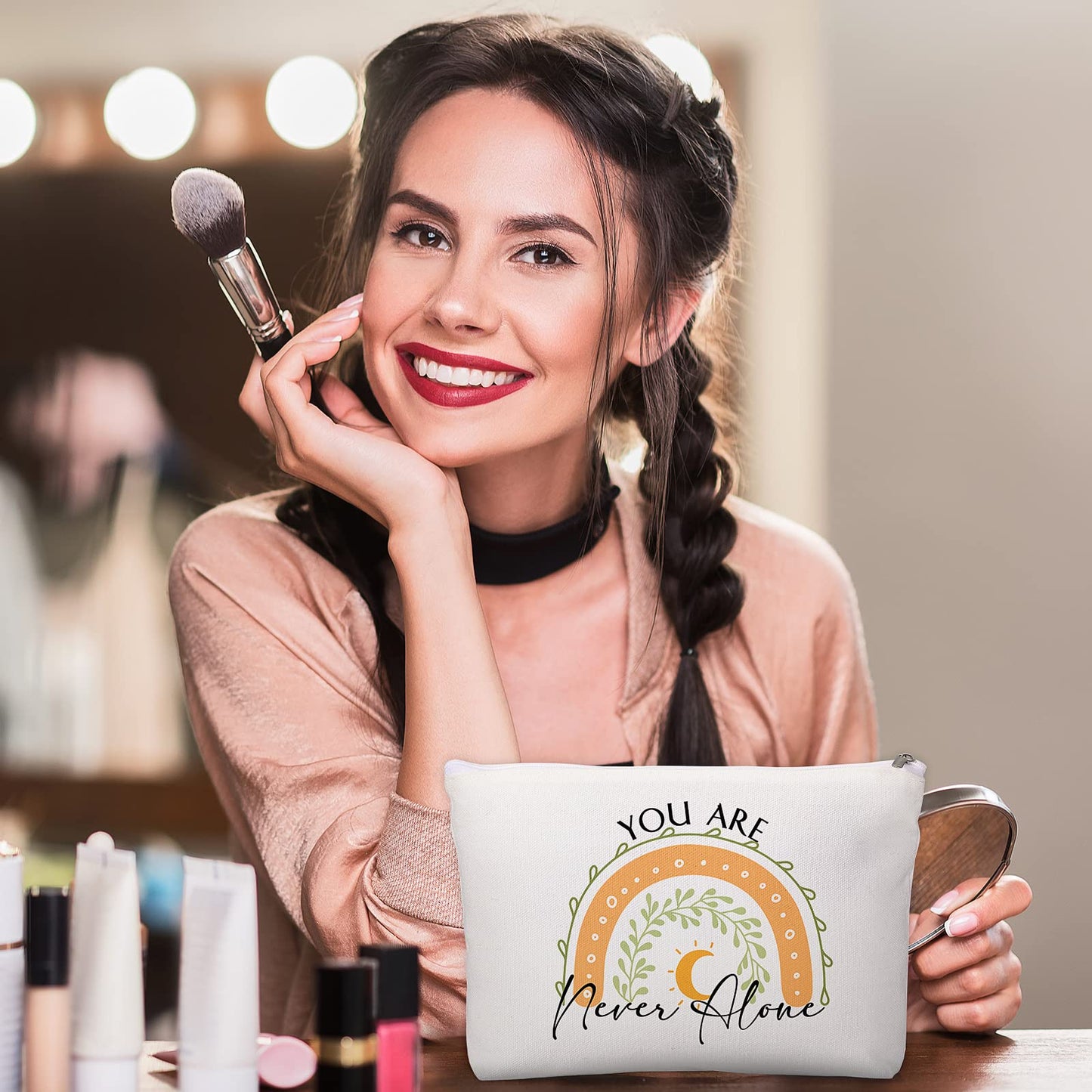 Coume 40 Pcs Rainbow Canvas Makeup Bags Bulk Inspirational Quotes Cosmetic Bag Pouches with Zipper Christmas Appreciation Gifts for Women Staff Coworker Teacher Nurses Birthday