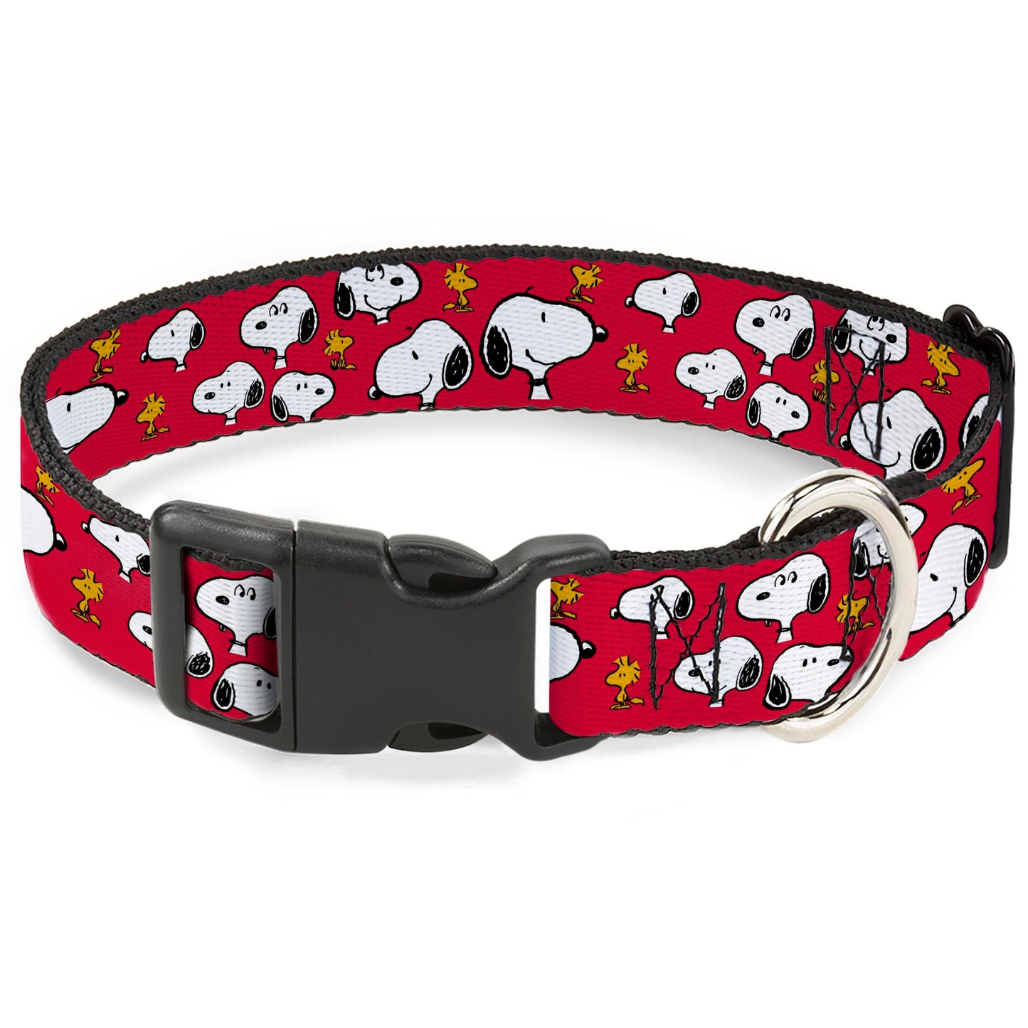 Peanuts Worldwide LLC Pet Collar, Dog Collar Plastic Buckle, Peanuts Snoopy and Woodstock Poses Scattered Red, 15 to 24 Inches 1.0 Inch Wide