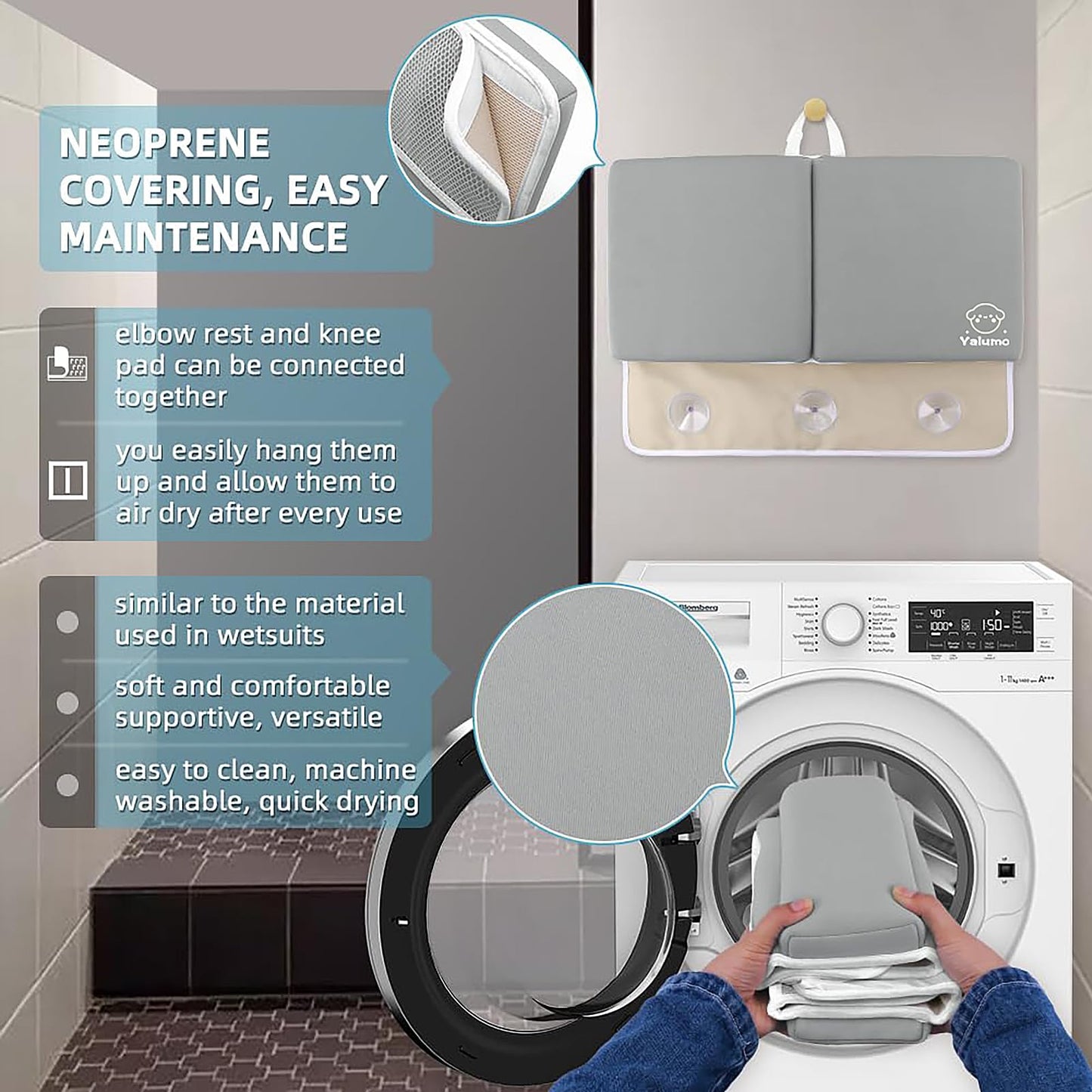 Bath Kneeler and Elbow Rest Pad Set for Baby Bathtub, Thick Non-Slip Bathing Kneeling Mat Cushion Quick Drying Bathtub Knee Saver with Arm Support and Pockets for Bathroom Time Comfort, Gray