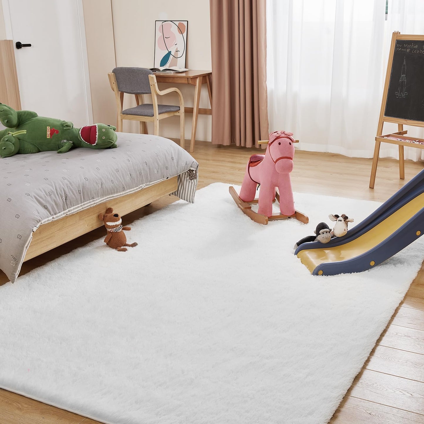 6x9 Large Area Rugs for Living Room Bedroom, Soft Fluffy Shaggy Rug, Indoor Washable Floor Carpet for Kids Girls and Boys, Dorms, Nursery Rooms, Home Decor Aesthetic, Solid White