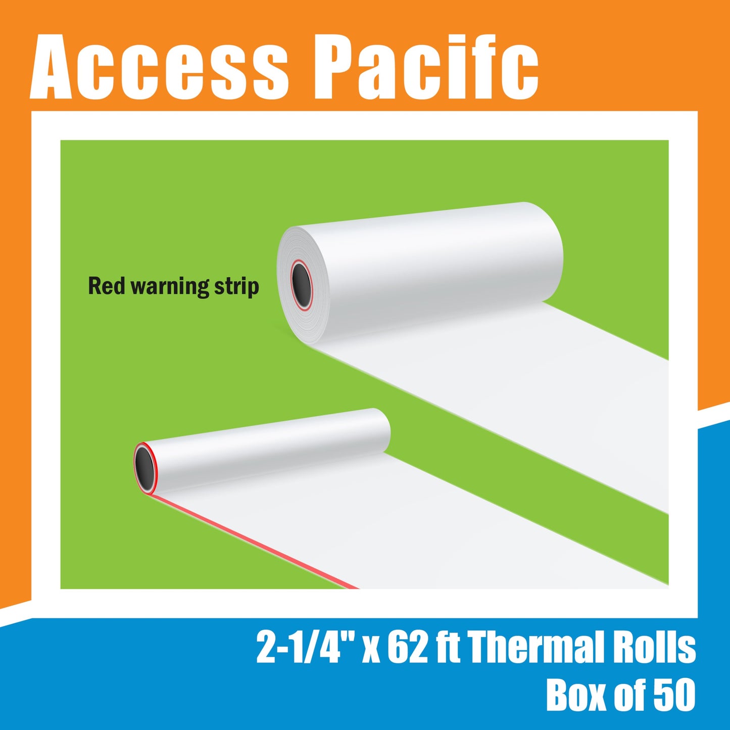 Mira Pak Longer Thermal Paper Rolls for Credit/Debit Card Terminals - Convenient Box of 50, 2-1/4" x 62 ft, Universal Fit, Won't Smudge or Fade, Perfect for Receipts and Invoices