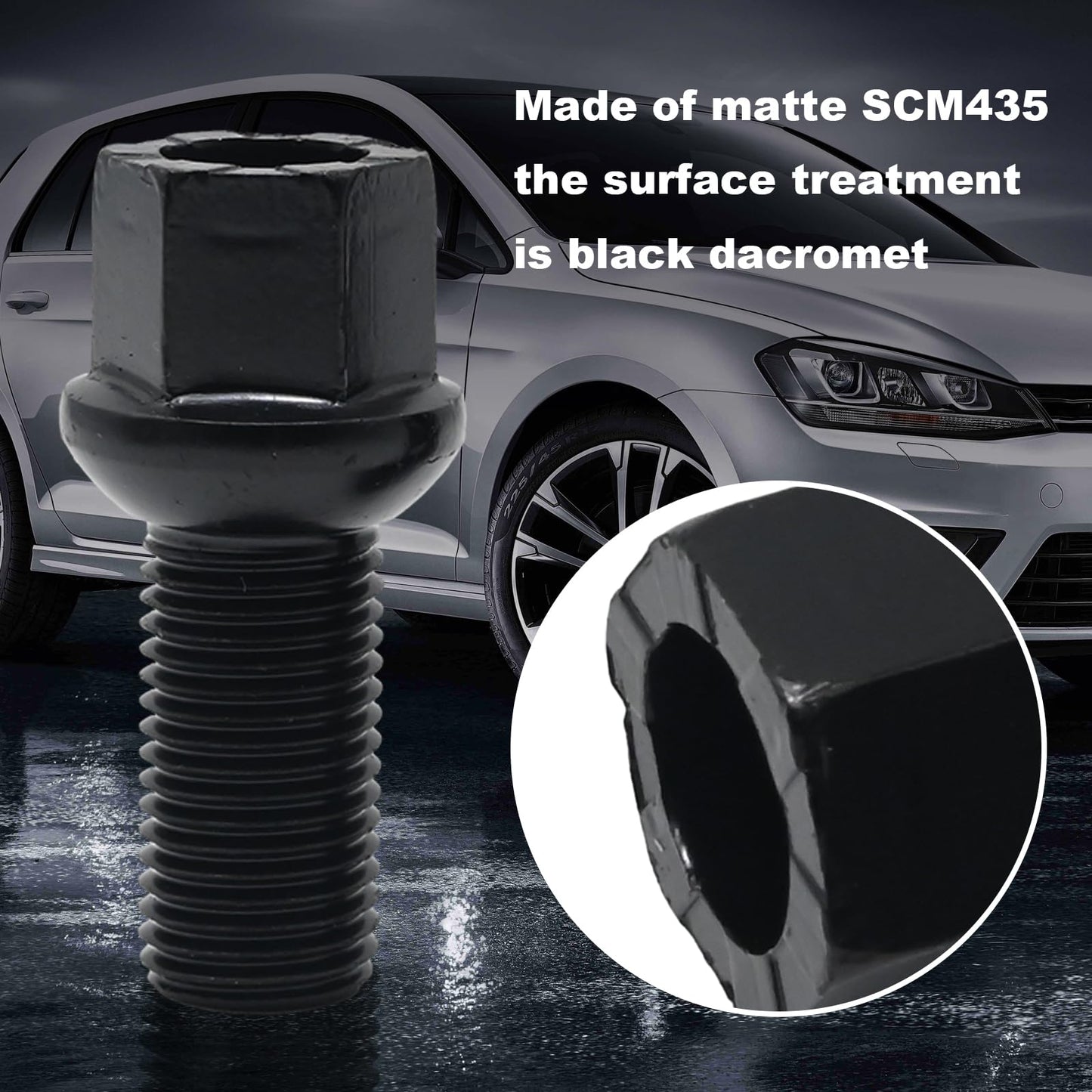 Vkinman 20 Pcs M14x1.5 28mm Shank Wheel Lug Bolts Lug Studs Compatible with Audi BMW Mercedes-Benz Porsche Volkswagen, Black