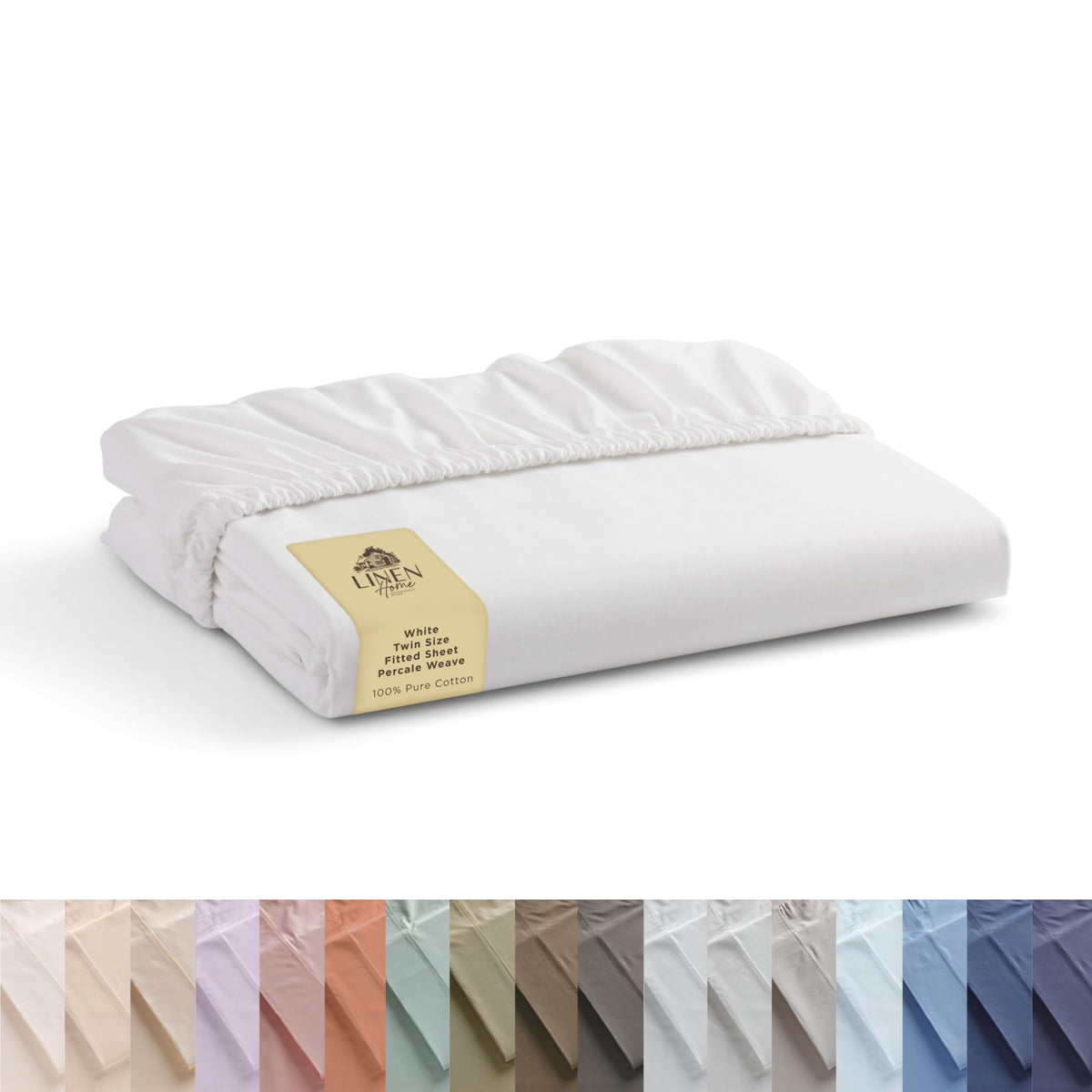 Linen Home 100% Cotton Percale Weave Fitted Sheet, Twin Size, White, 1 Deep Pocket Fitted Sheet, Fits Mattress Upto 16" Crisp and Cool Strong Bed Linen, 39"X75"+15"