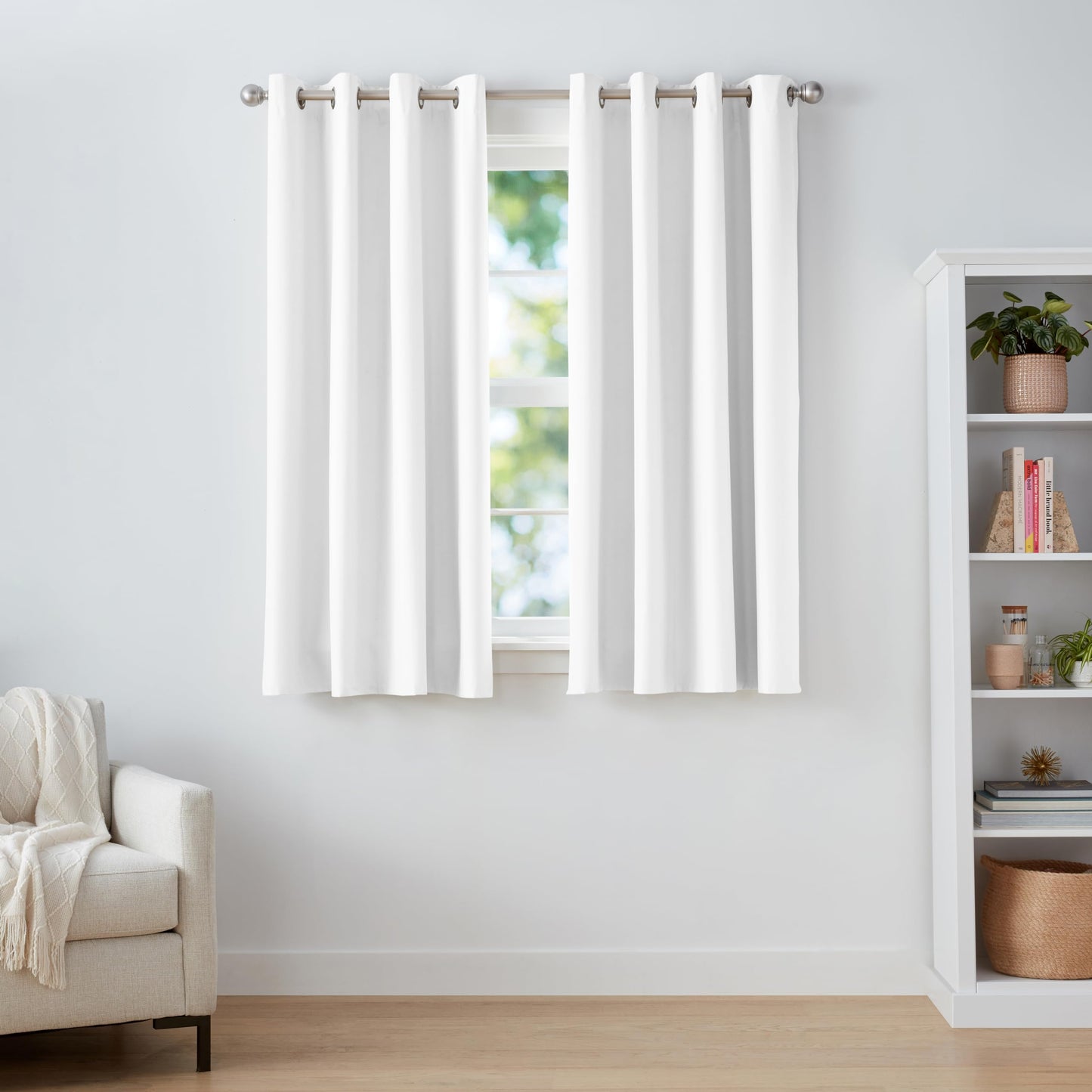 Amazon Basics Room Darkening Blackout Window Curtains with Grommets - 52 x 63-Inch, White, 2 Panels