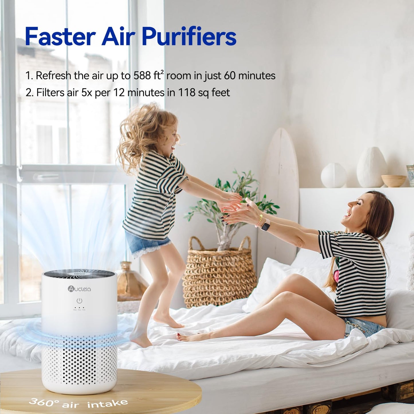 Air Purifiers for Bedroom up to 588 Ft², 20dB Bedroom Air Purifier for Small Room Removes Dust Pets Hair Smoke Odor with Aromatherapy Function (White)
