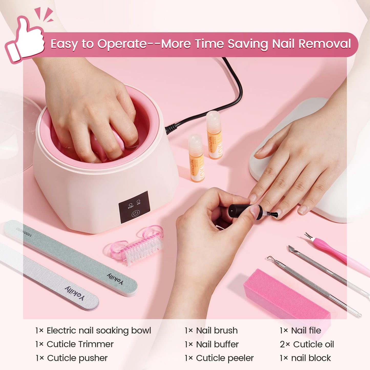 Yokilly Nail Soaking Bowl Heated: 50% Faster Nail Soak off Bowl for Women Nail Beginner - Electric Manicure Nail Bowl for Home Salon (Pink)