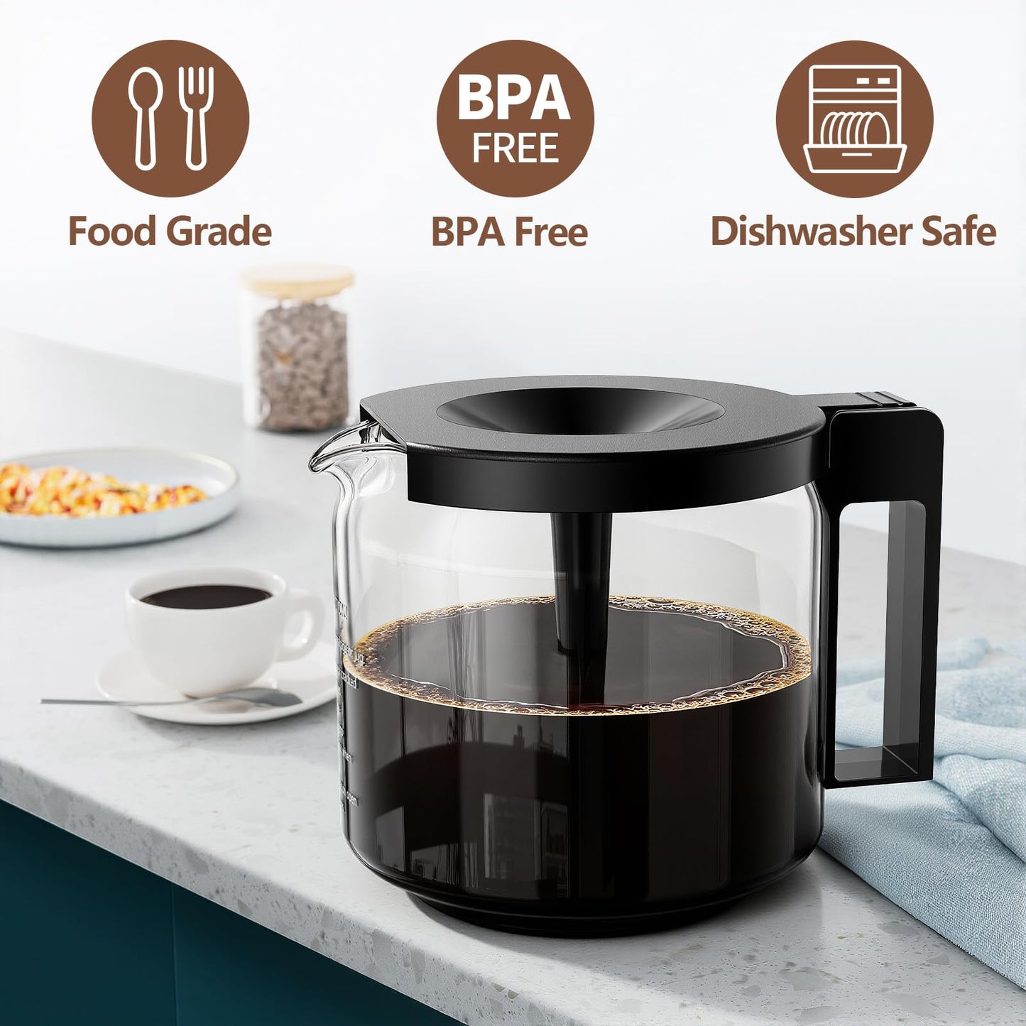 10-Cup Coffee Pot Replacement for Moccamaster Technivorm Coffee Maker (89830) 1.25L 40oz, Carafe Replacement Compatible with Technivorm Moccamaster Coffee machine,Glass Coffee Pot,Durable & Reliable