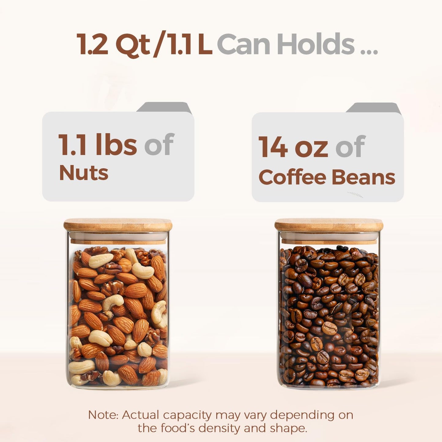 ComSaf 1.1L Glass Storage Containers with Lids, Glass Jars with Bamboo Lids, Clear Square Food Storage Jar Set of 9, Pantry Organizers and Storage for Flour Oat Pasta Tea Coffee Bean