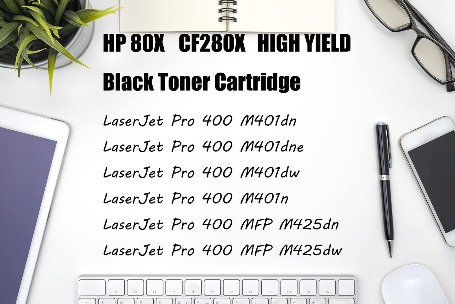 Ultra Toner® Compatible Replacement for HP 80X CF280X Toner Cartridge hp80x cf280x High Yield Black for HP LaserJet Pro 400 M401dn M401dne M401dw M401n MFP M425dn MFP M425dw (2 PK)