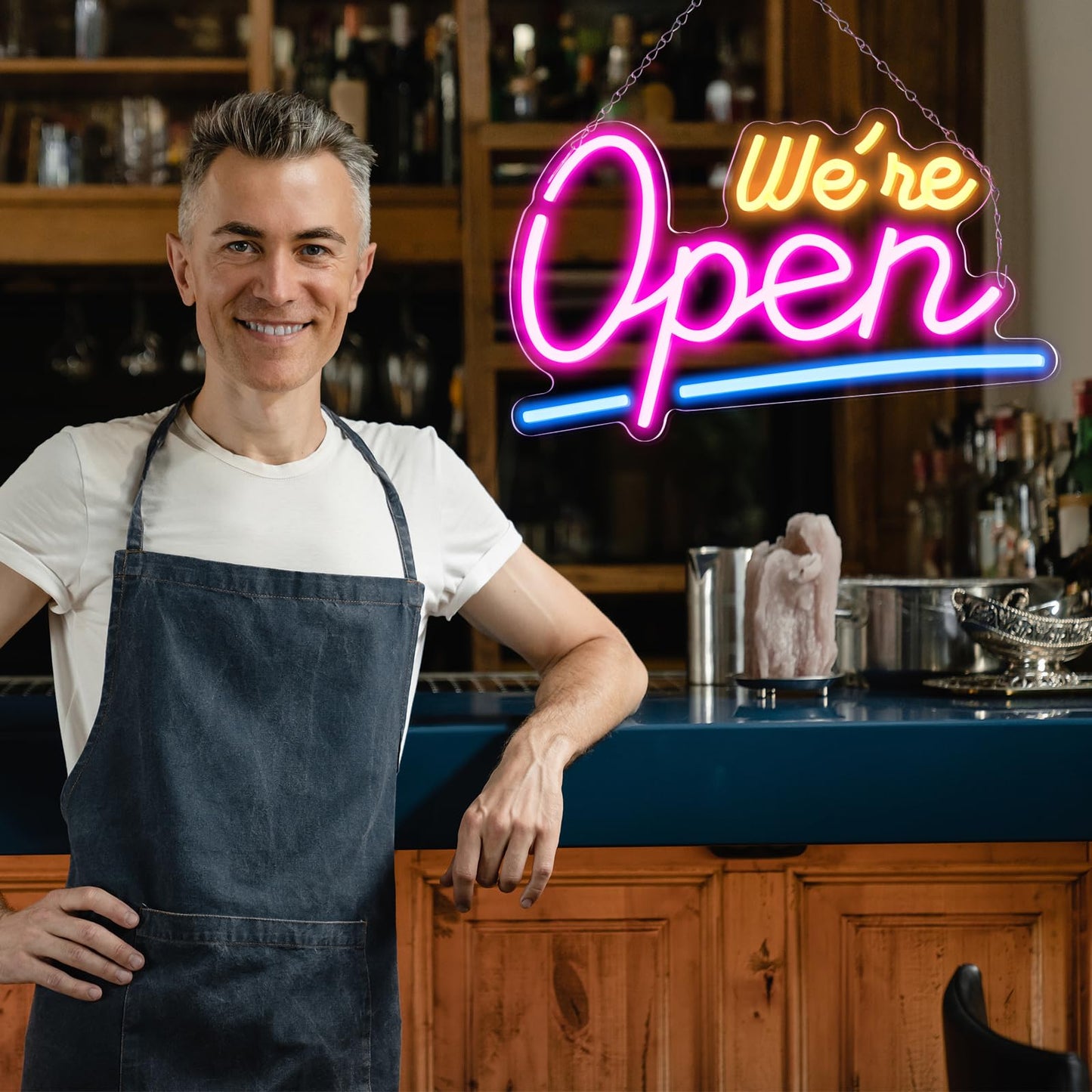 Liomus Neon Open Signs for Business, We Are OPEN Bright Neon Light Up Sign for Window Party Store Shop Bars With Business Hours Sign,16.5”x11.8” with ON/OFF Switch