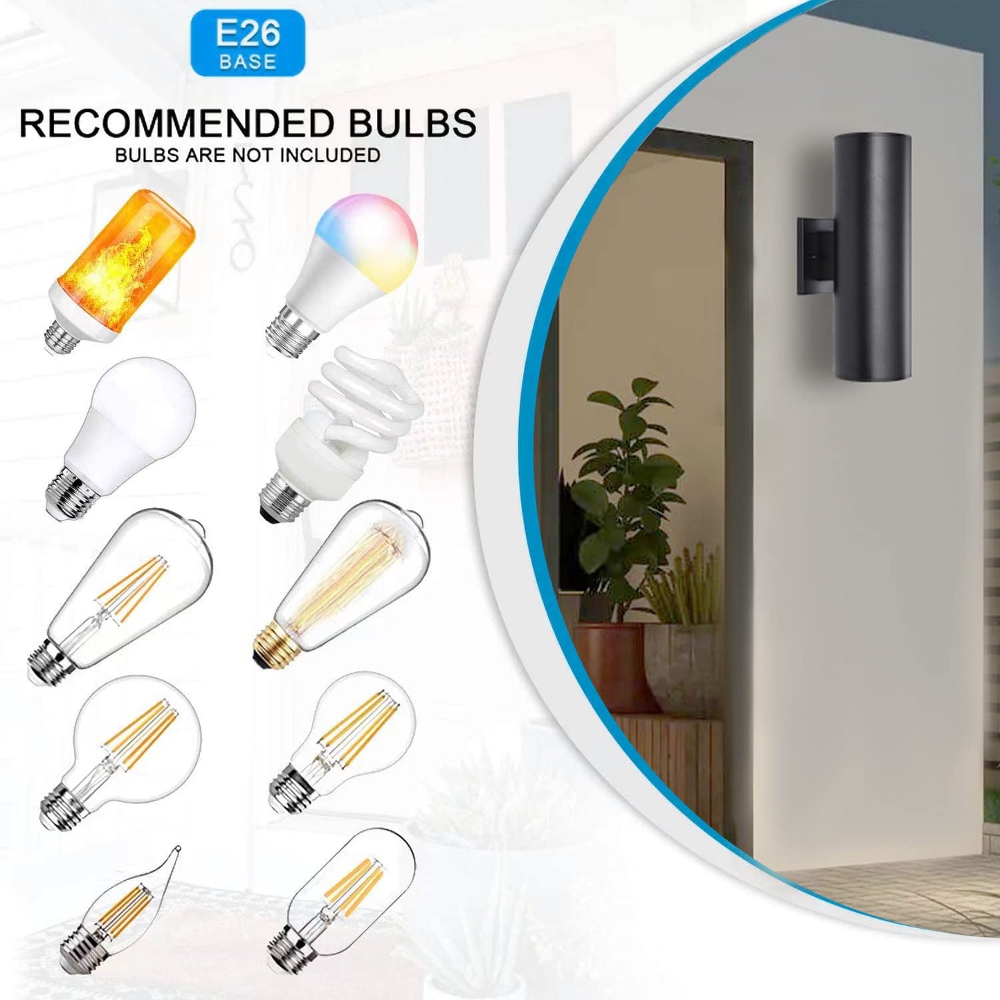 RETRELMP Outdoor Lights Wall Mount, Waterproof Exterior Light Fixtures, Black Modern Cylinder Aluminum Outside Lights for House Porch Light for Garden Garage Entryway 2 Pack E26 Base