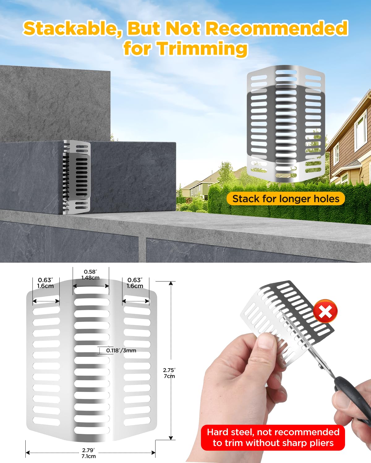 30 Pcs Weep Hole Covers for Brick Walls, Curved Spring Stainless Steel Hole Filler, 2.75" Vent Covers with Arched Design, Block Mice and Insects, Ventilation and Aesthetic Over Steel Wool (30)