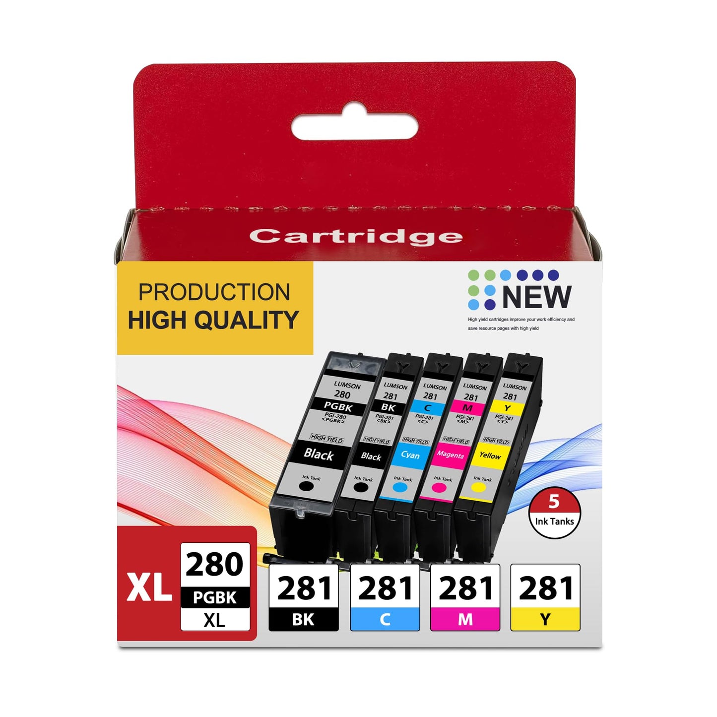 PGI-280XL/CLI-281XL Compatible Ink Cartridge Replacement for Canon Ink 280 and 281 Cartridge PIXMA TR7520 TR8520 TR8500 TR8600 TR8620 TS6120 TS6220 TS9120 (5 Value Pack)