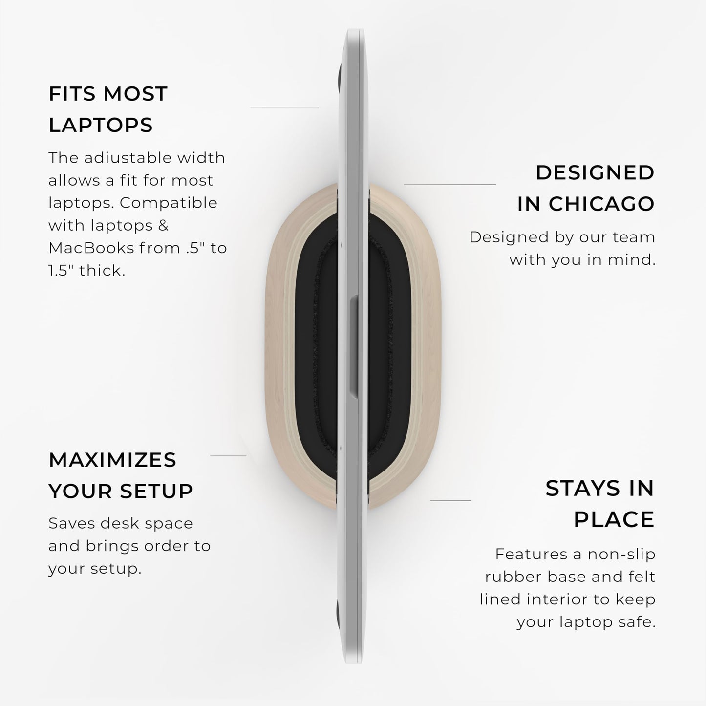 HumanCentric Vertical Laptop Stand in Maple Wood, Upright Adjustable Holder and Dock, Laptop Vertical Stand Fits MacBook Pro and Other Laptops .5" to 1.5, Clamshell Compatible