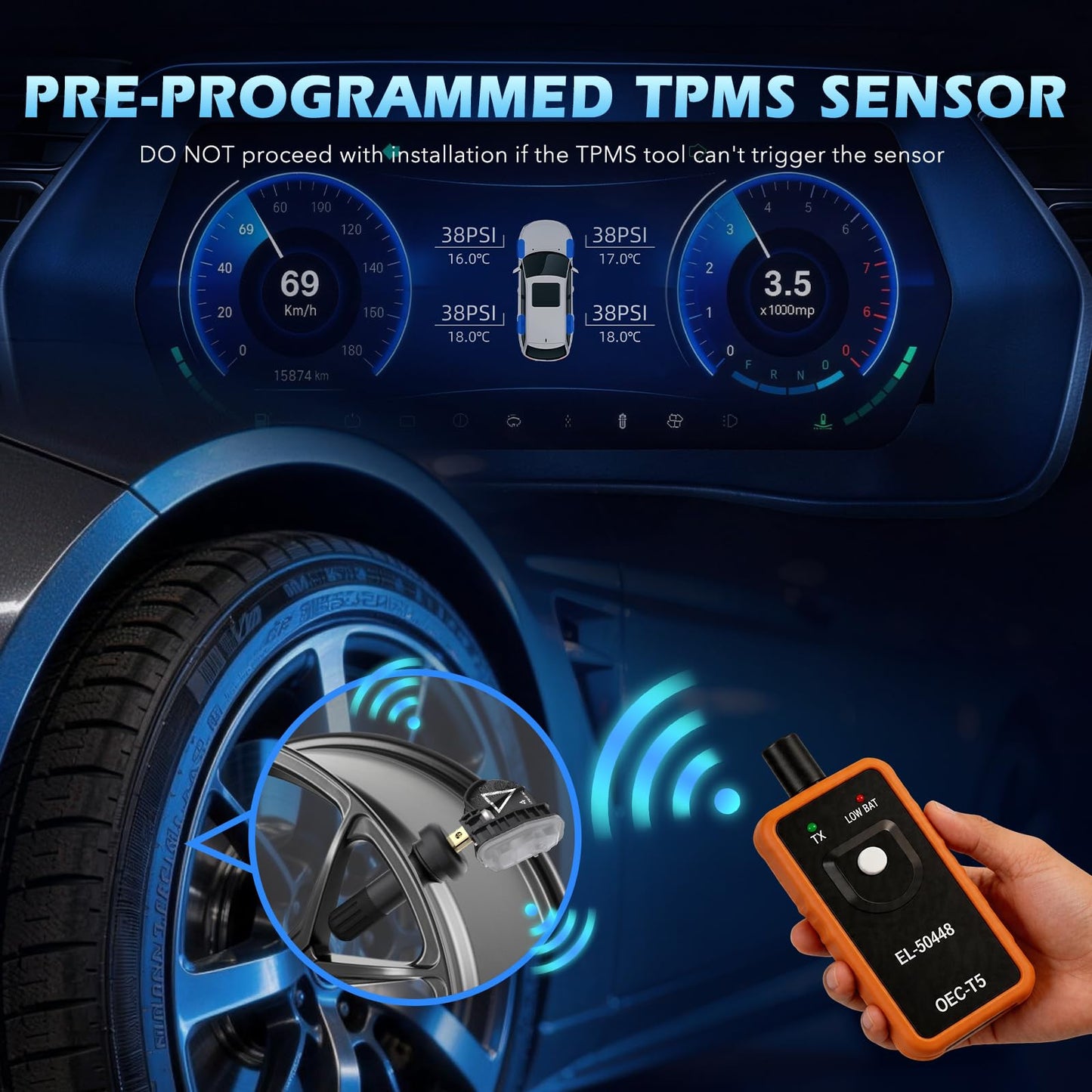 TPMS Sensor,4pcs 433MHz Tire Pressure Monitor Sensors Compatible with Chevy Cadillac Buick GMC Replace OE# 13598773,13516165