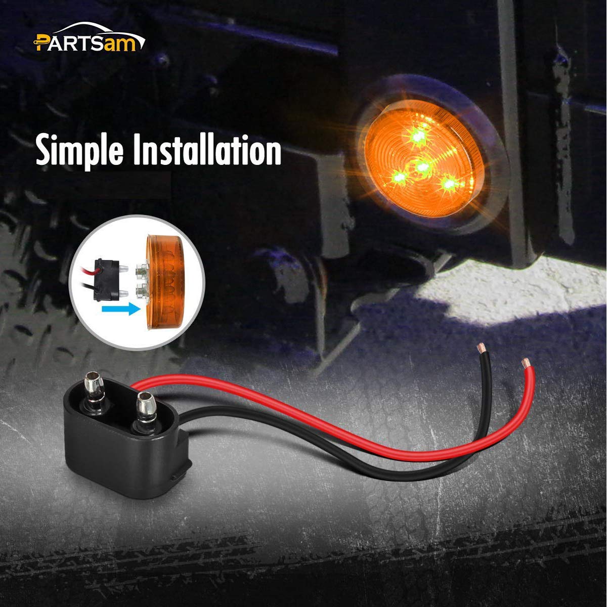 Partsam 12v LED Truck Trailer Light Kit Waterproof,2x 6" Oval Red Stop Turn Tail Brake Lights+14.17" Red 3 Light 9 LED Stainless Steel ID Light Bar+(2xRed+2xAmber) 2" Round 4 LED Side Marker Lamps