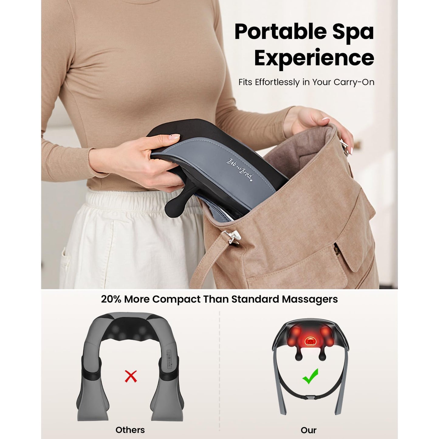 BOB AND BRAD Cordless Neck Shoulder Massager Neck Back Massager Pillow for Neck, Back, Gifts for Men Women Mom Dad