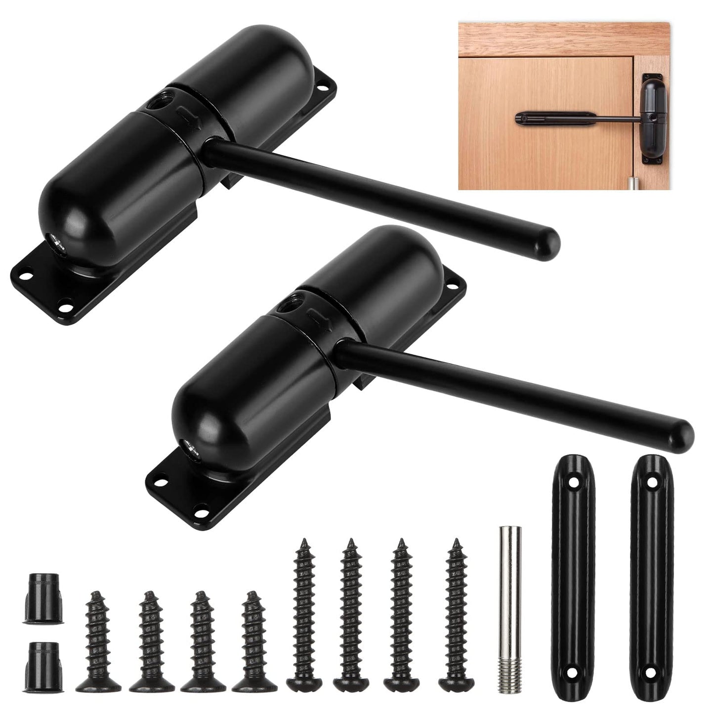 JMIATRY 2PCS Automatic Door Closer Residential, Black, Zinc Alloy, Soft Closer for Home, Left/Right Hand, Max Load 150 lbs