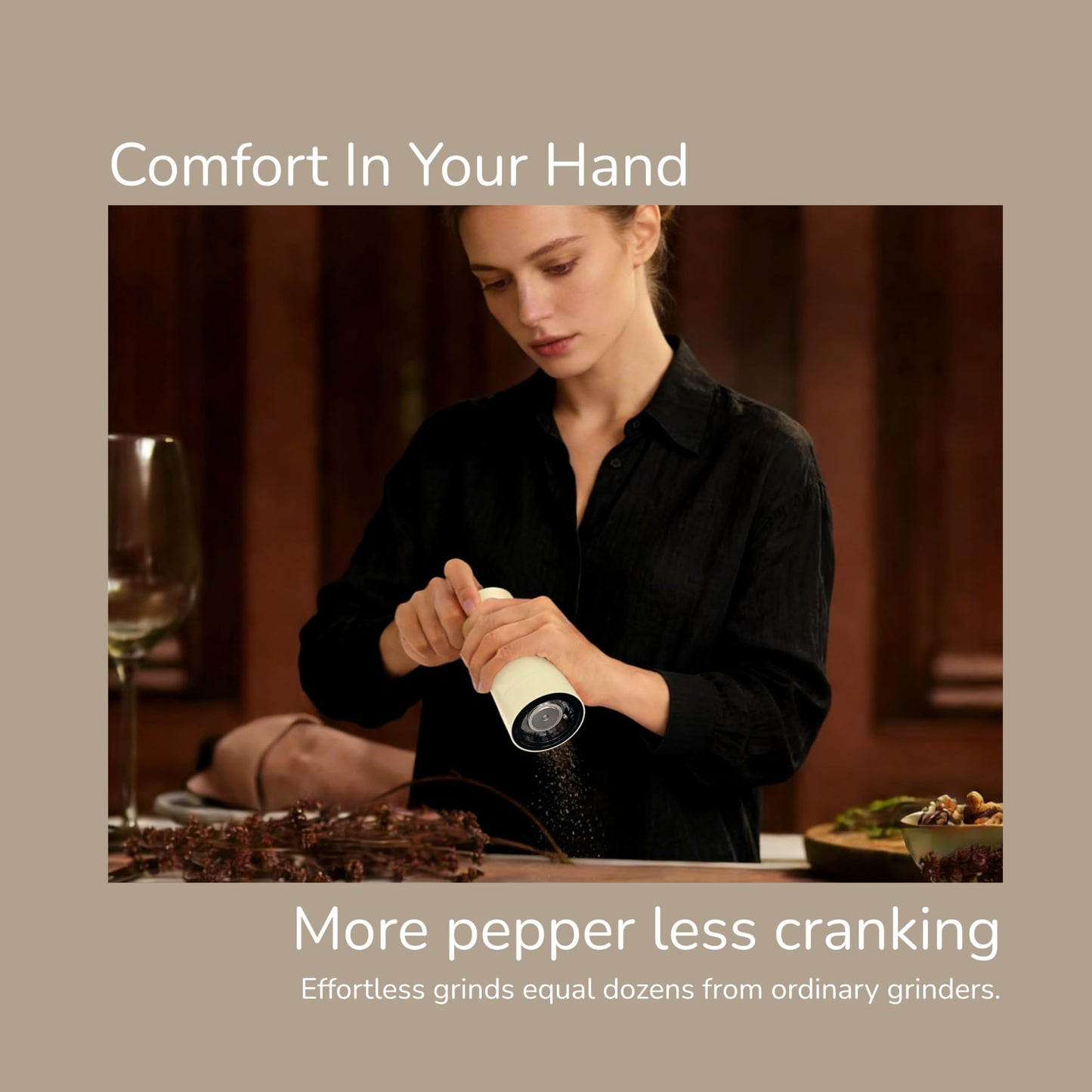 Aurevit Salt and Pepper Grinder Set Manual, Salt and Pepper Mill with Ceramic/Stainless Steel Core, External Adjustable Coarseness, Refillable, Durable (2 Packs, Black)