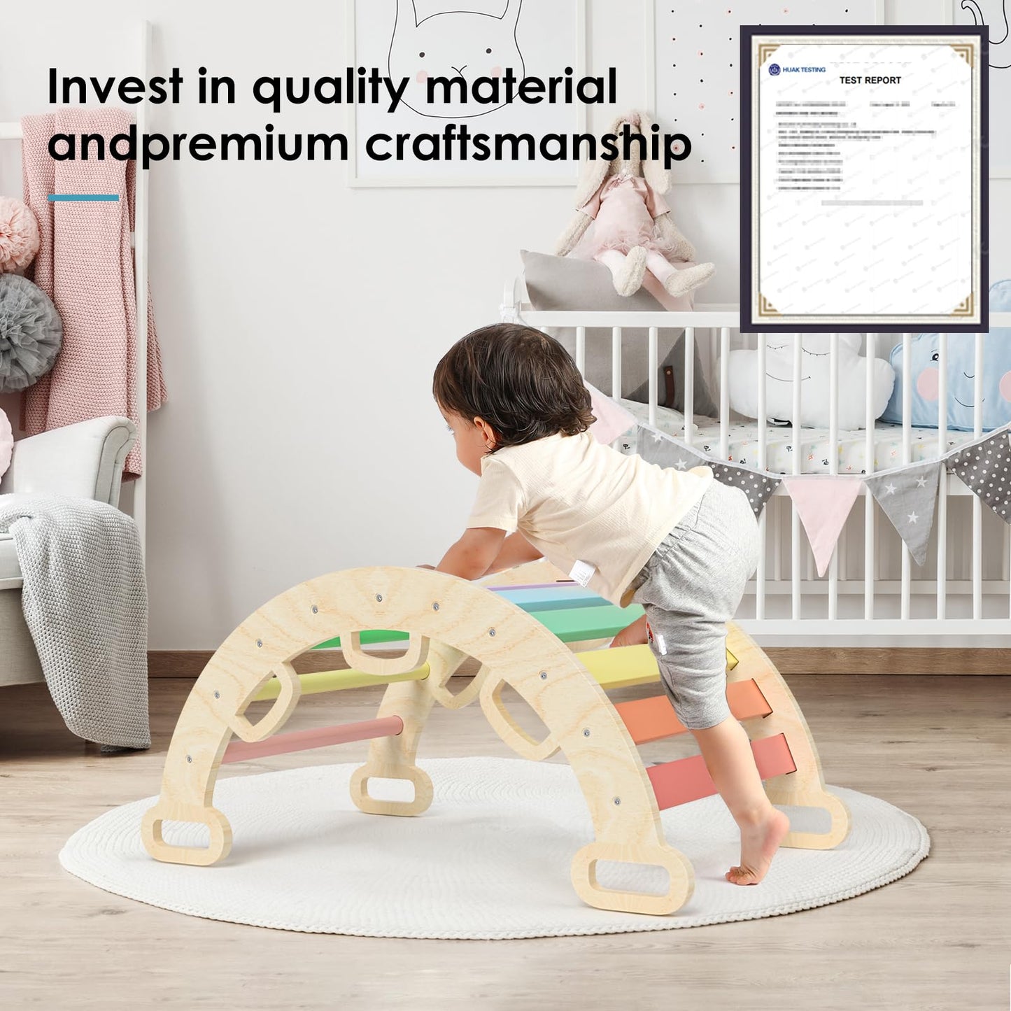 BlueWood Wooden Ladder Arch for Climbing Toddlers Waldorf Children Indoor Gym Learning Playset Playground Kids - Rainbow
