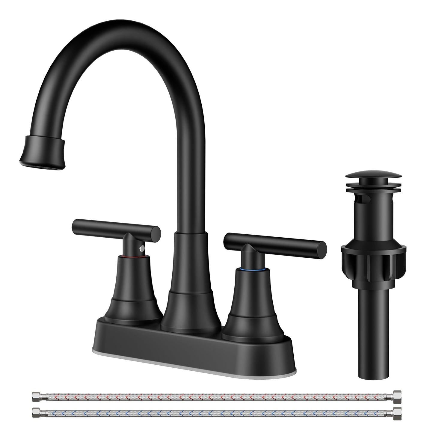 FORIOUS Bathroom Faucets for Sink 2 or 3 Hole, 4 inch Blcak Bathroom Sink Faucet with Pop-up Drain and cUPC Supply Hoses, Lead-Free 2-Handle Centerset Faucet for Basin,Vanity, RV, Matte Black
