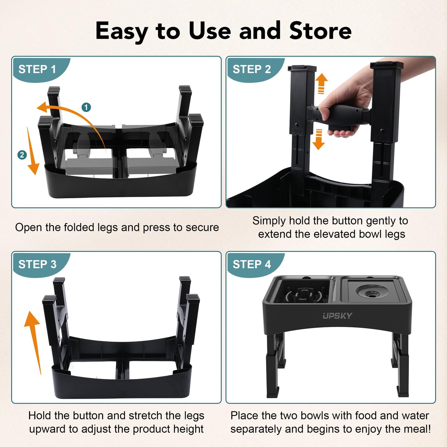 UPSKY 3-in-1 Elevated Dog Bowls Slow Feeder, 4 Height Adjustable Raised Dog Bowl Stand No Spill Dog Water Bowl Dispenser, Anti-Slip Dog Food and Water Bowl for Small Medium Dogs,Black
