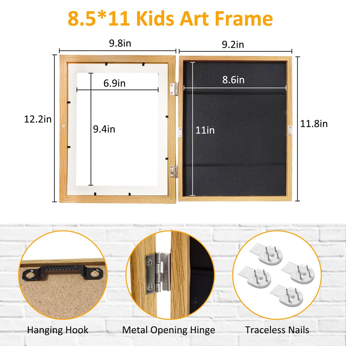 CLFCZYCXD 2 Pack Kids Artwork Picture Frames 8.5 x11 Changeable Front Opening Child Artwork Display Storage Frame on the Wall for Kids Drawings,Children Art Projects, Schoolwork, Home or Office (Wood)