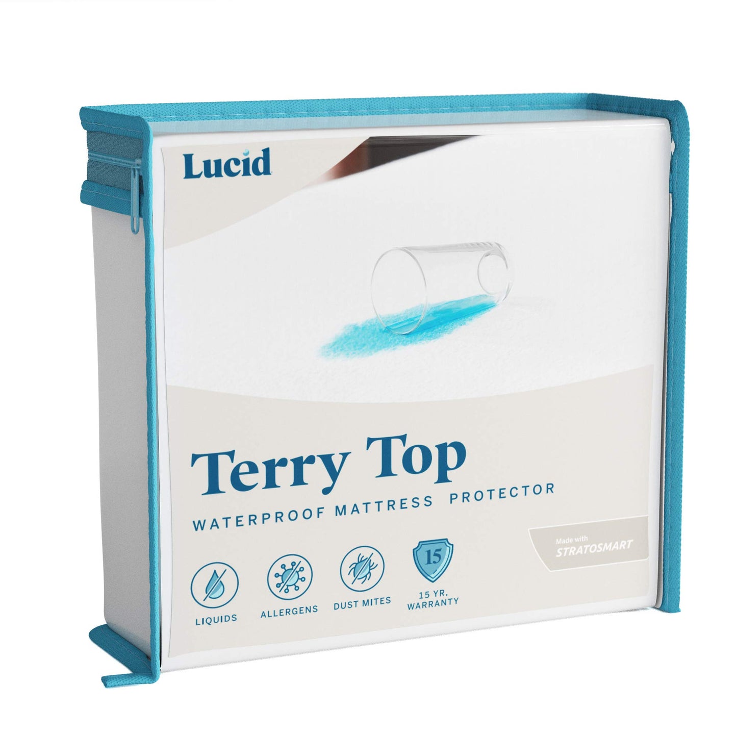 LUCID Premium Hypoallergenic 100% Waterproof Mattress Protector, Cotton Terry Top, Vinyl Free, Queen White