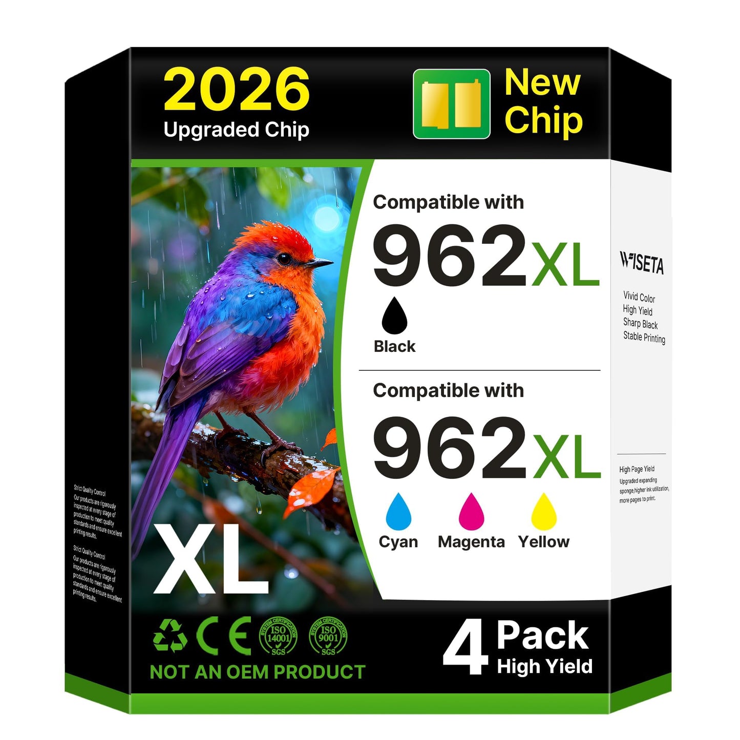 【Latest Chip】 962XL Ink Replacement for HP Printers (4 Pack, Black/Cyan/Yellow/Magenta) Compatible for HP 962 Ink Cartridges Combo Pack Work for Officejet Pro 9015 9010 9018 9020 9022 9025 Printer