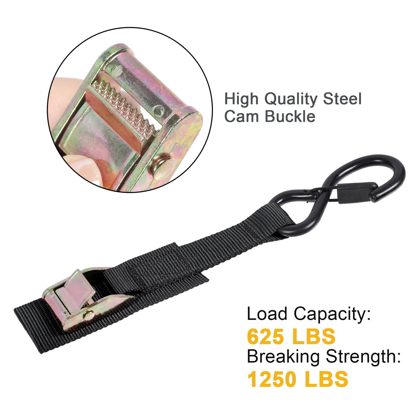 Ayaport Cam Buckle Tie Down Straps 8ft 1250lbs Break Strength 4 pcs Securing Straps with S Hooks for Motorcycle, Car, Truck, Dirt Bike