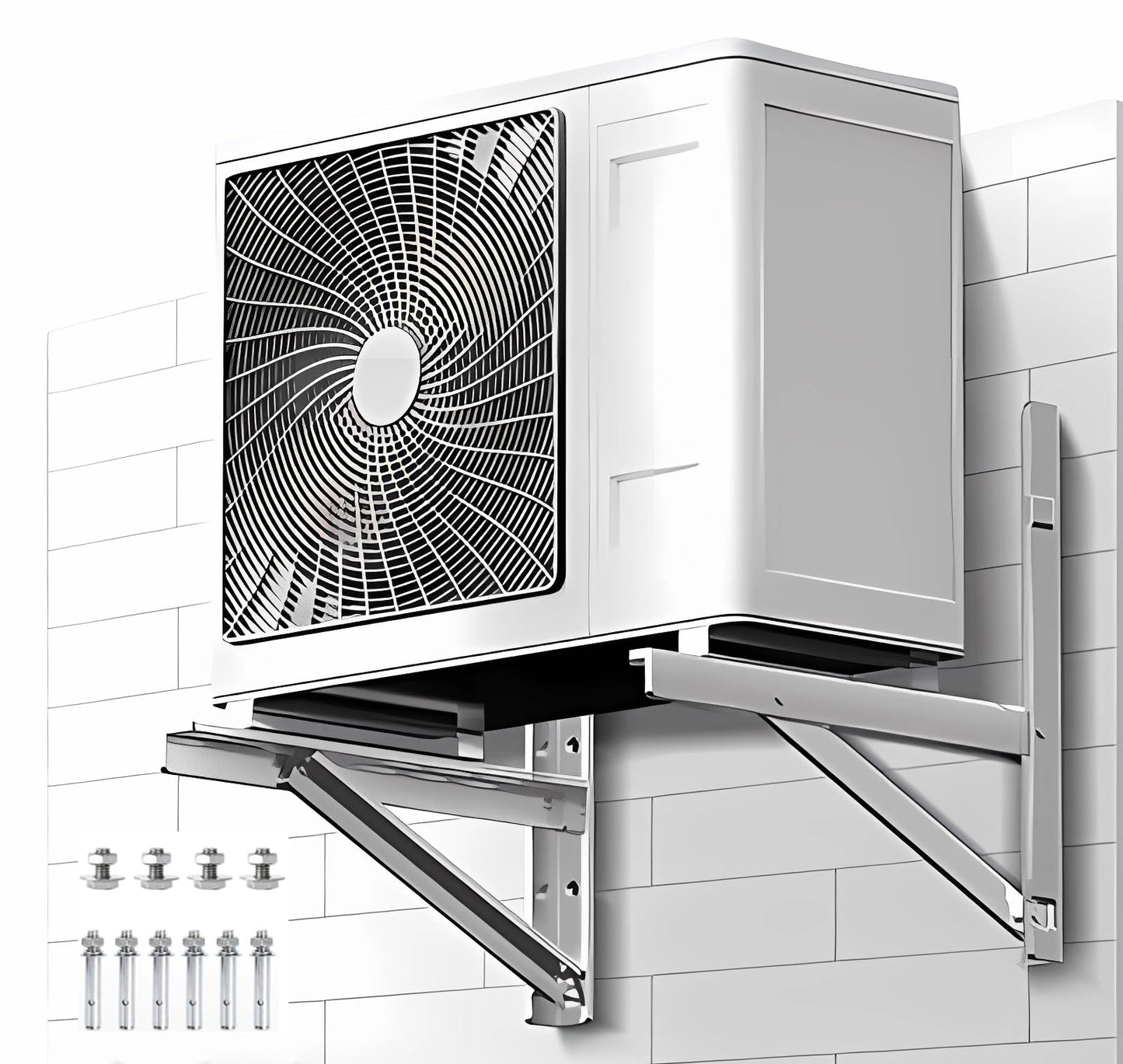 mini Split Wall mounting Bracket Fits 9000-36000 BTU condensers Required mounting Screws Included Maximum Weight 320 lbs. 1.3 Thickness mm Stainless Steel Wall Mount Air Conditioner Bracket