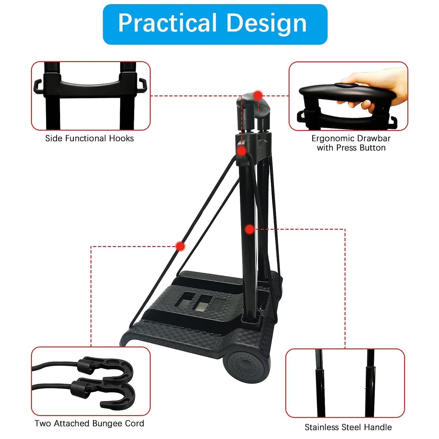 Folding Shopping Cart Utility Rolling Crate Compact Hand Truck Dolly on Wheels with Removable Waterproof Bag Telescoping Handle Heavy Duty 50kg/110lbs for Move Travel Grocery Laundry Office(Black+Bag)