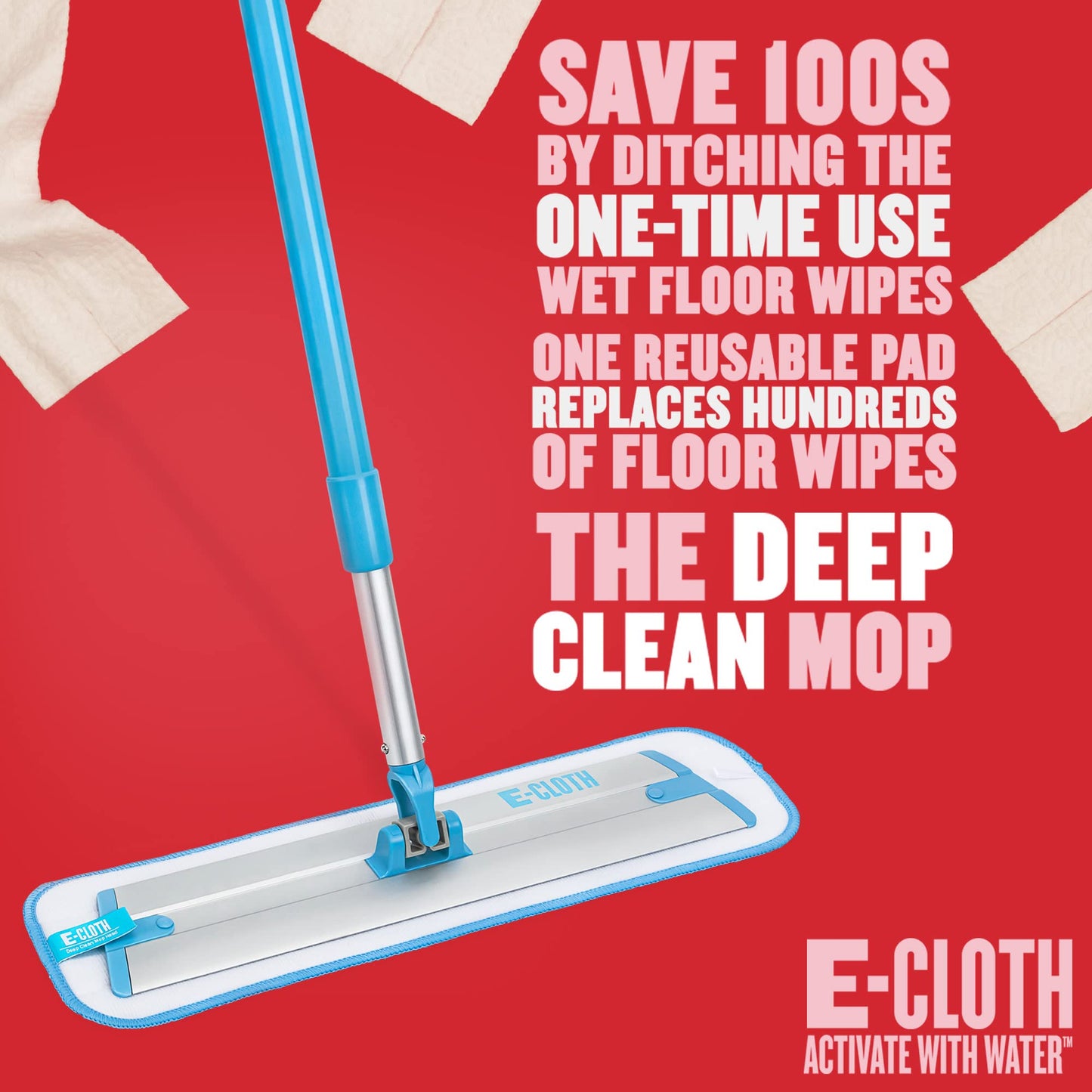 E-Cloth Deep Clean Mop – European Microfiber Damp Mop with Sturdy Telescoping Handle