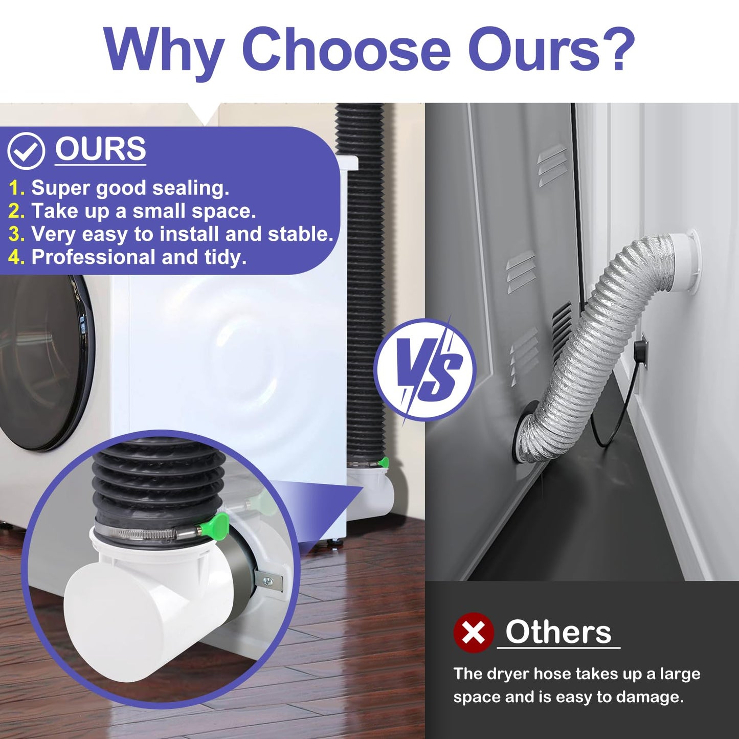 Dryer Vent Hose for Tight Space,90 Degree Dryer Vent Elbow,Better Than Magnetic Dryer Vent Connector Kit,Dryer Vent Cleaning Kit