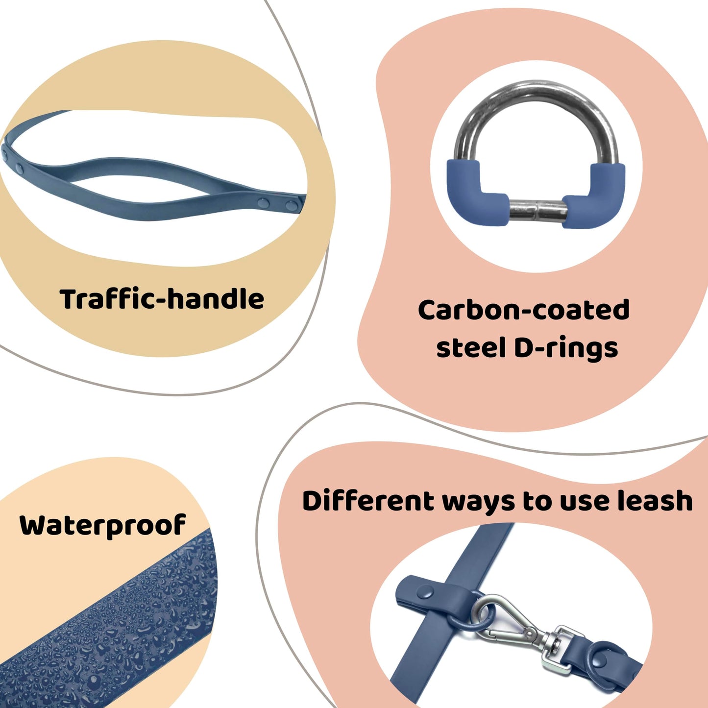 Good Dog Lab 7.7 ft. Multifunctional Leash | 2 Handle with Traffic Handle | Waterproof | Hands-Free | Crossbody | for Medium & Large Dogs | Navy