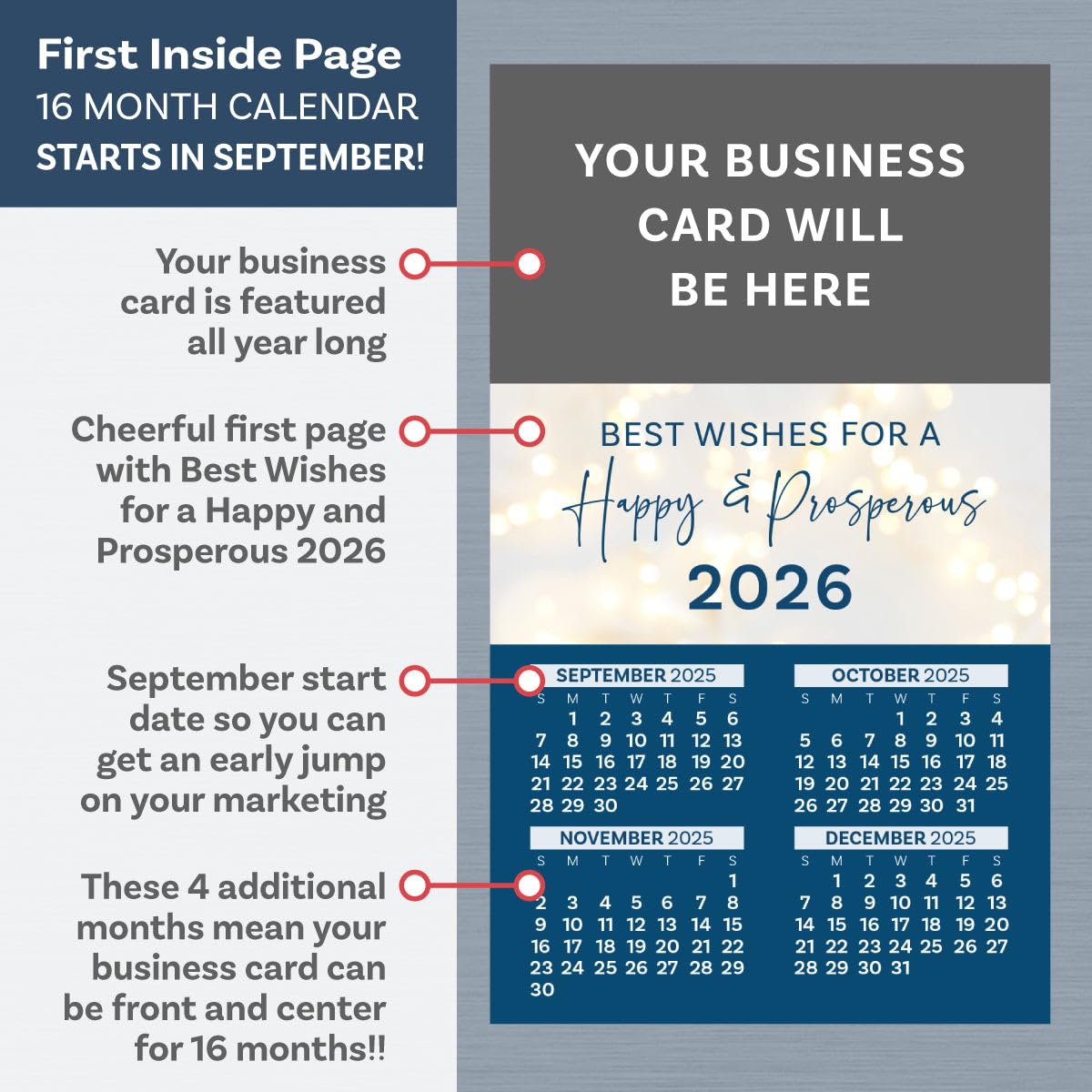 2025 Peel and Stick Magnetic Business Card Calendars, Box of 100, Includes Envelopes, Mail for 1oz Rate, Great Sales Marketing Tool (Season's Greetings)