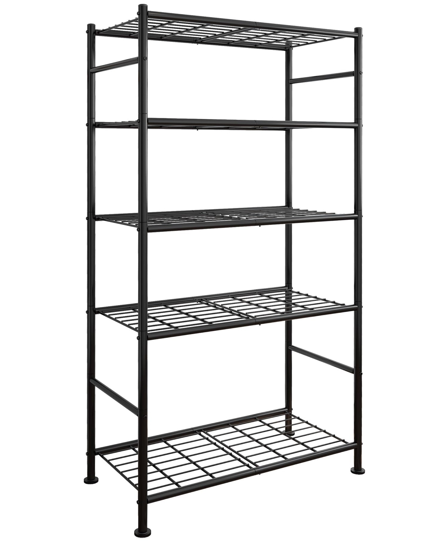 Sakugi 5 Tier Shelf - Heavy Duty Metal Storage Shelves with Adjustable Leveling Feet, Large Capacity Shelving Unit with Multiple Hooks for Kitchen, Pantry, Office (84 x 32 x 183 cm, Black)