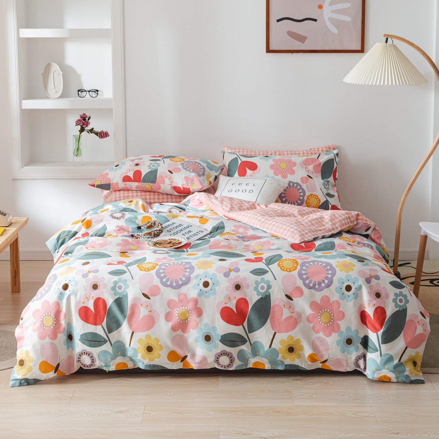 Floral Duvet Cover Twin, 100% Cotton 3 pcs Twin Flower Bedding Set for Girls, Reversible Comforter Cover Ultra Soft Garden Fresh Botanical Duvet Cover, with Zipper Closure, Breathable (No Comforter)