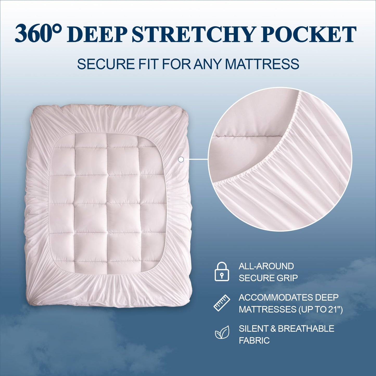 SunNewt Mattress Topper 800GSM,Breathable Plush Pillow Top Mattress Pad Cover,3D Air Bed Mattress Protector Fitted 8"-21" Pocket Mattress (White, Full)