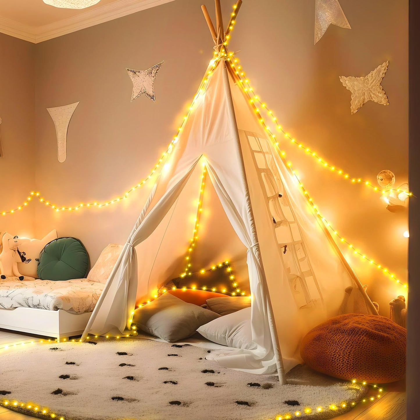 SAUIRS Fairy Lights Plug in 164FT 500 LED Christmas Lights Indoor Copper Wire Waterproof Outdoor String Light for Bedroom,Wedding,Patio,Balcony,Porch,Outside,Tree,Christmas Decorations（Warm White）