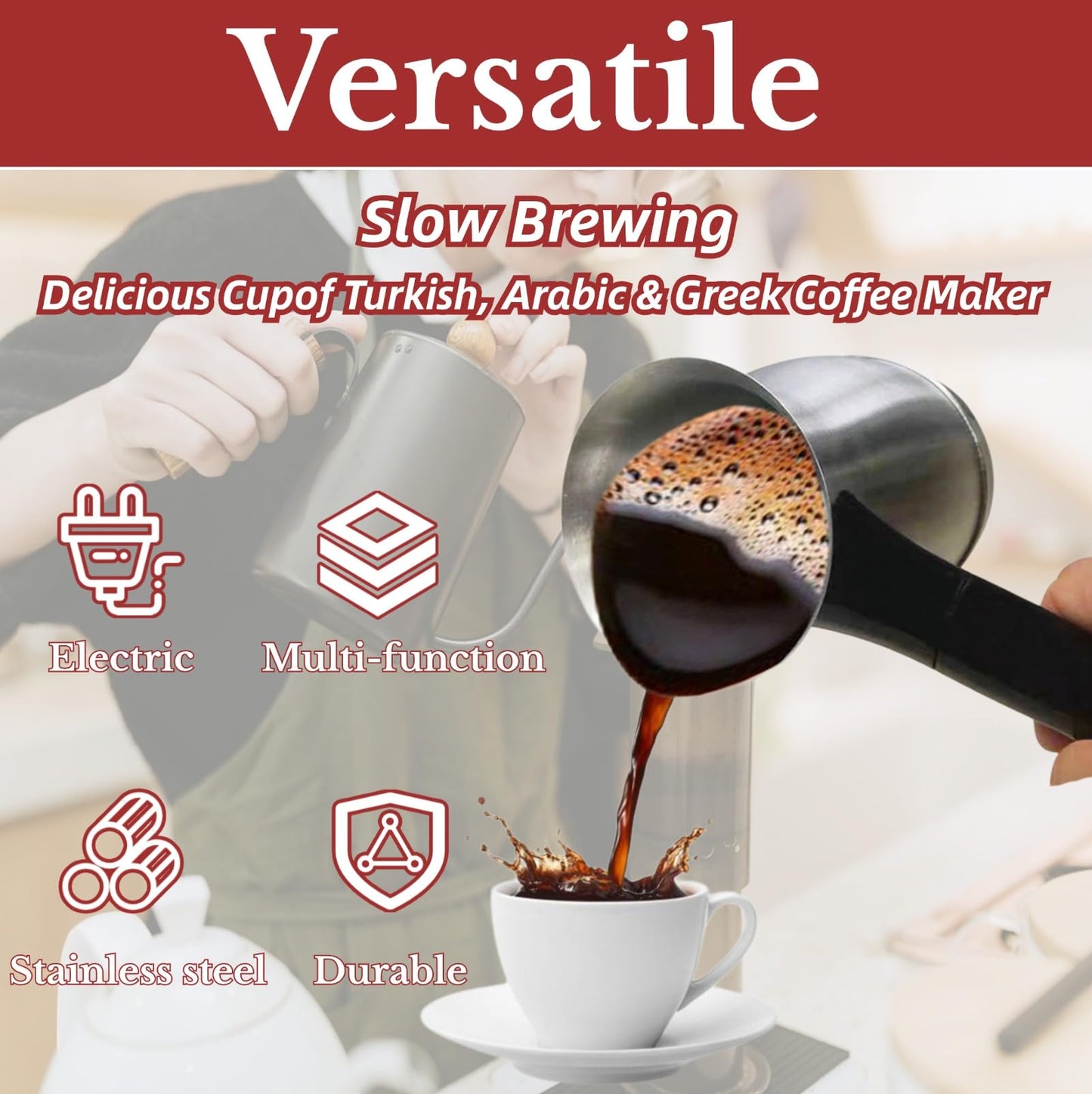 Turkish Coffee Maker, Stainless Steel 600ml Electric Turkish Coffee Machine, Arabic & Greek & Turkish Electric Coffee Maker Machine Pot Warmer Kettle, 5 to 6 Cups Capacity for Home Travel