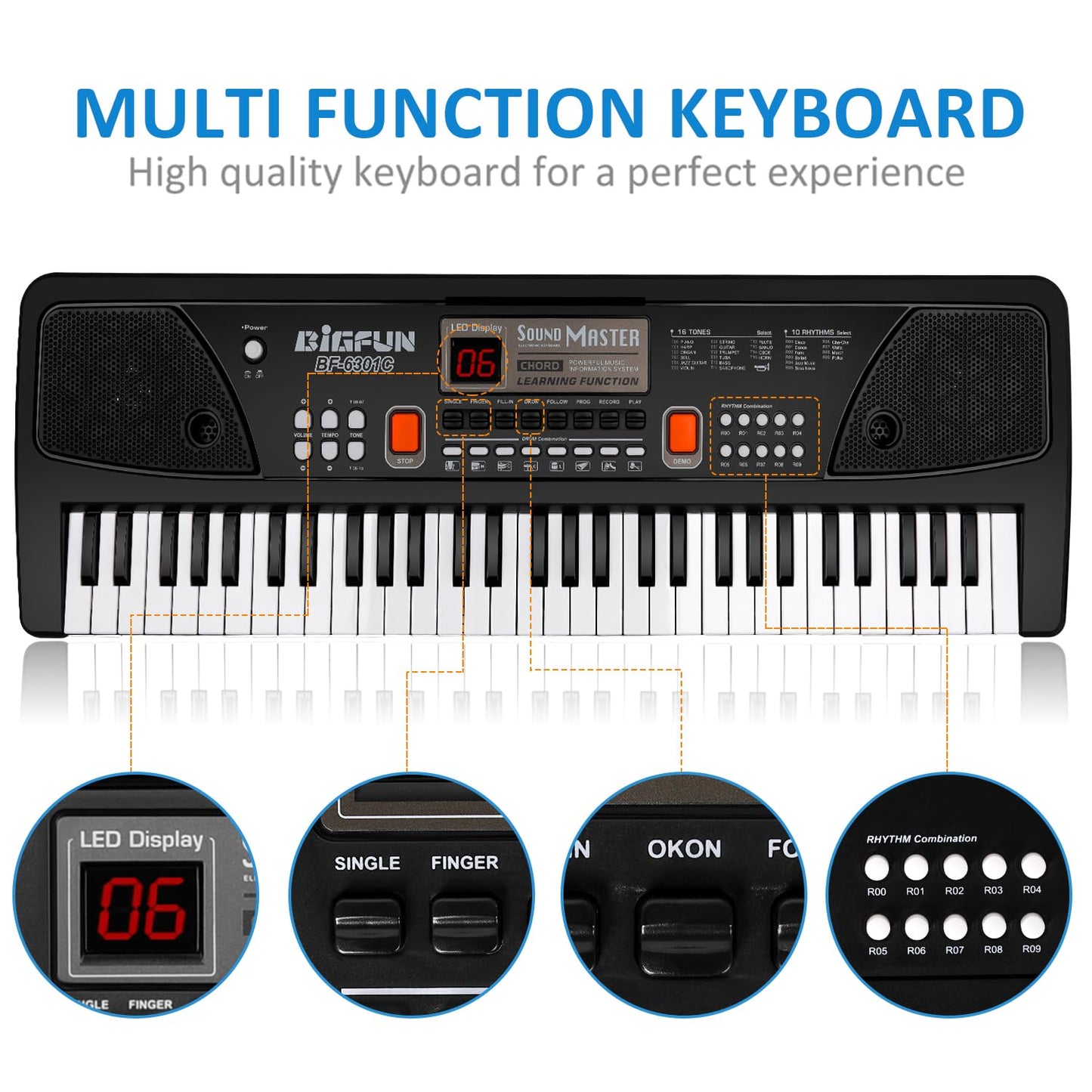 M SANMERSEN Kids Piano, Keyboard Piano 61 Keys Pianos Keyboards with LED Display Microphone Dual Speakers AUX-in Jack Music Book Bracket Piano Toys for 3-12 Years Old Boys Girls