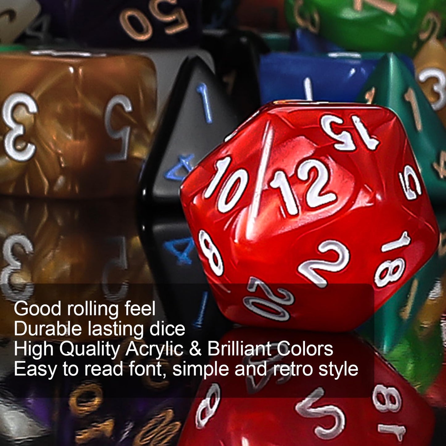 QMay DND Dice Set 20 X 7 Polyhedral Dice (140pcs) with 1 Large Flannel Bag, D&D Dice (D4 D6 D8 D10 D% D12 D20) for Dungeons and Dragons RPG MTG Table Games