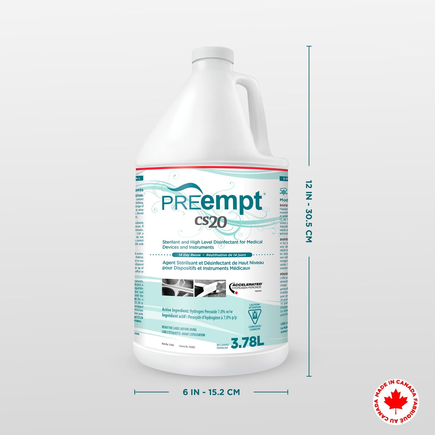PREempt CS20 Sterilant and High-Level Disinfectant for Reusable Spa, Salon and Nail Tools and Implements (3.78 Liter)