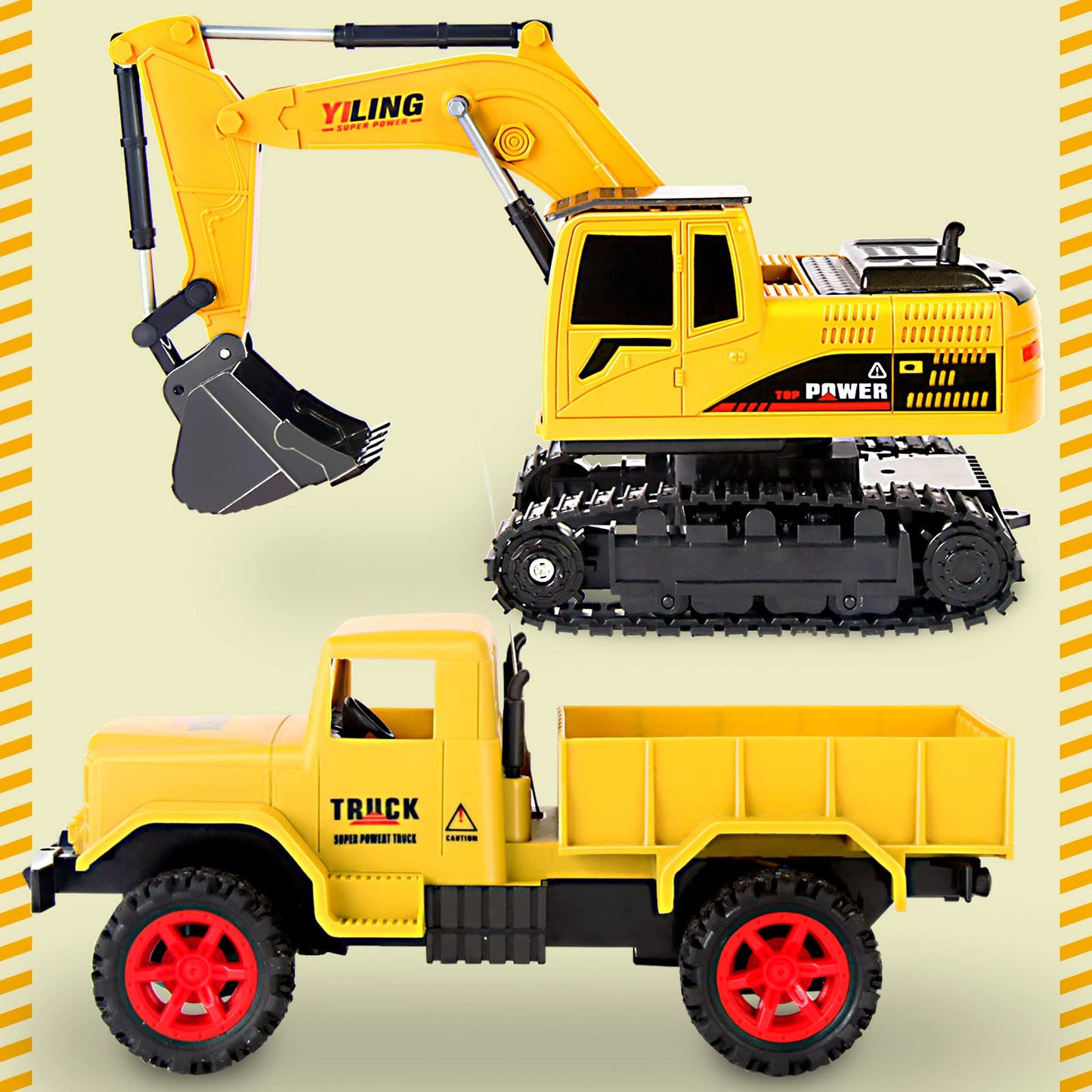 Remote Control Excavator & Dump Truck Toy for Kids(Set of 2) with Lights and Sounds,Construction Vehicles RC Trucks Toys for Boys Kids 3 4 5 6 7 8 9 10 Year